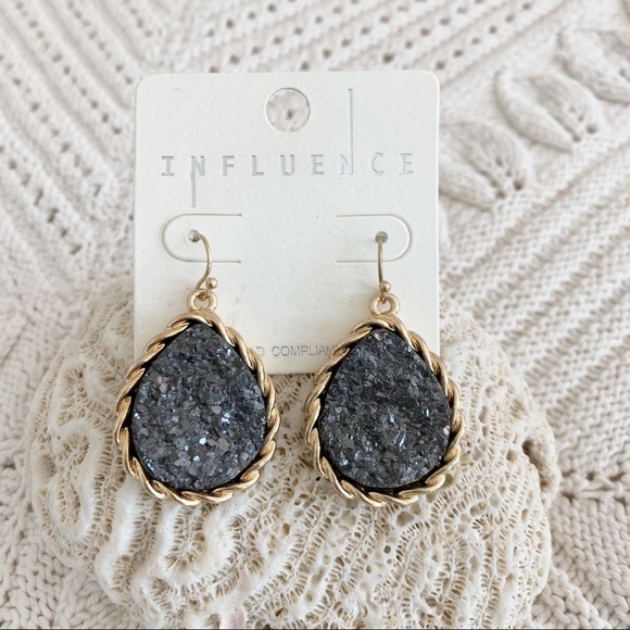 Jewelry - 3/$15 Stunning Charcoal Tear-Drop Druzy Earrings